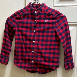 Vineyard Vines Girls Navy and Red Plaid Shirt